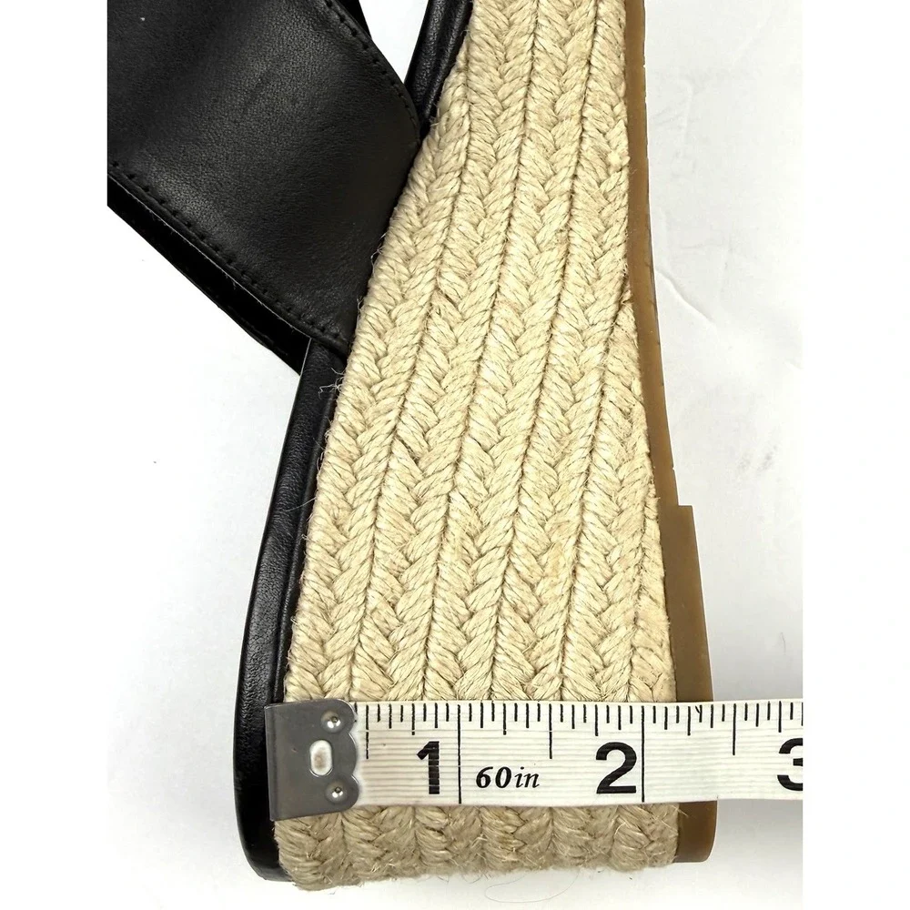 Michael Kors Jilly Espadrille Wedge 8.5 Black Leather Slip On Gold Logo Sandals